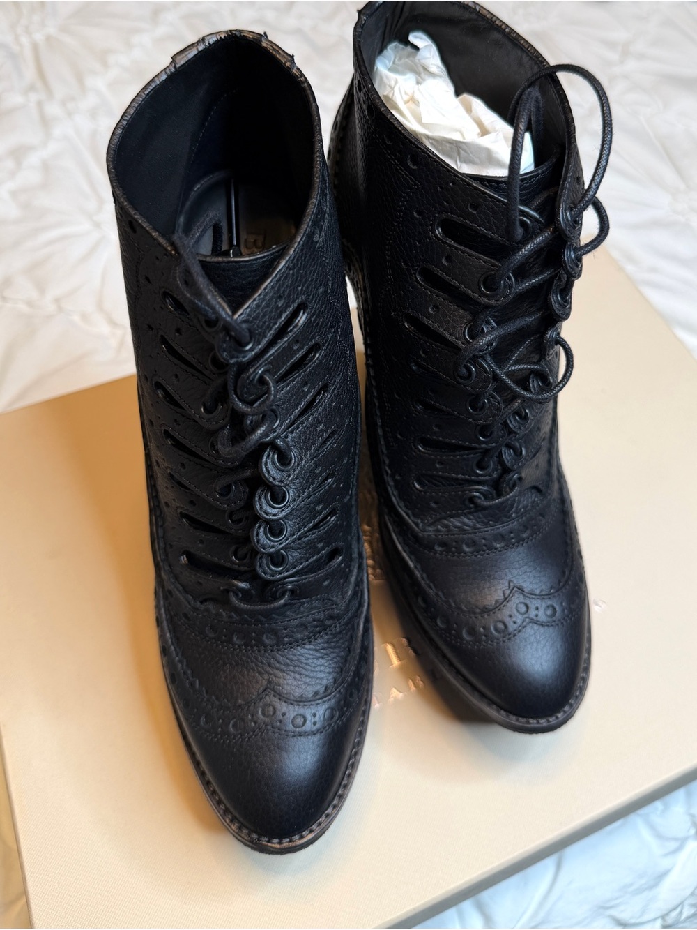 Burberry Black Leather Lace-Up Brogue Ankle Boots